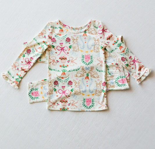 Easter bunny floral design baby girls long sleeve outfit preorder