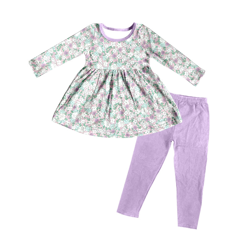 Floral tunic long sleeve top matching leggings baby girls outfit preorder