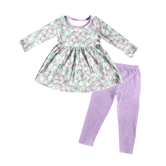 Floral tunic long sleeve top matching leggings baby girls outfit preorder