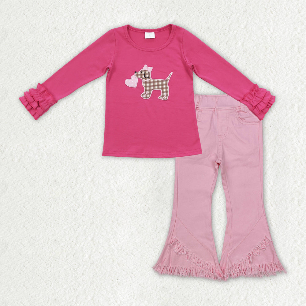 Valentines dog top pink denim pants outfit baby clothes