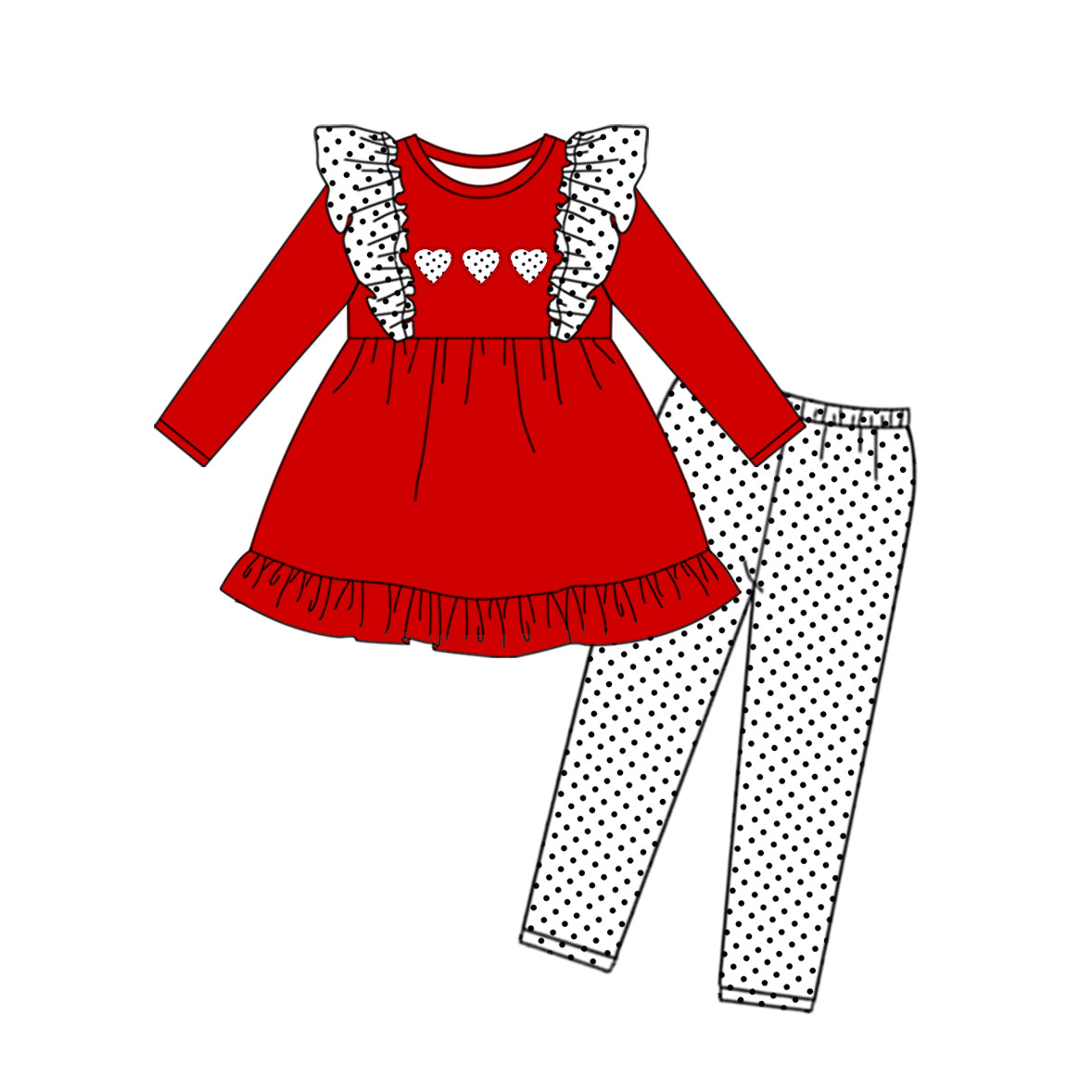 Valentines day dots heart tunic top matching pants clothes preorder