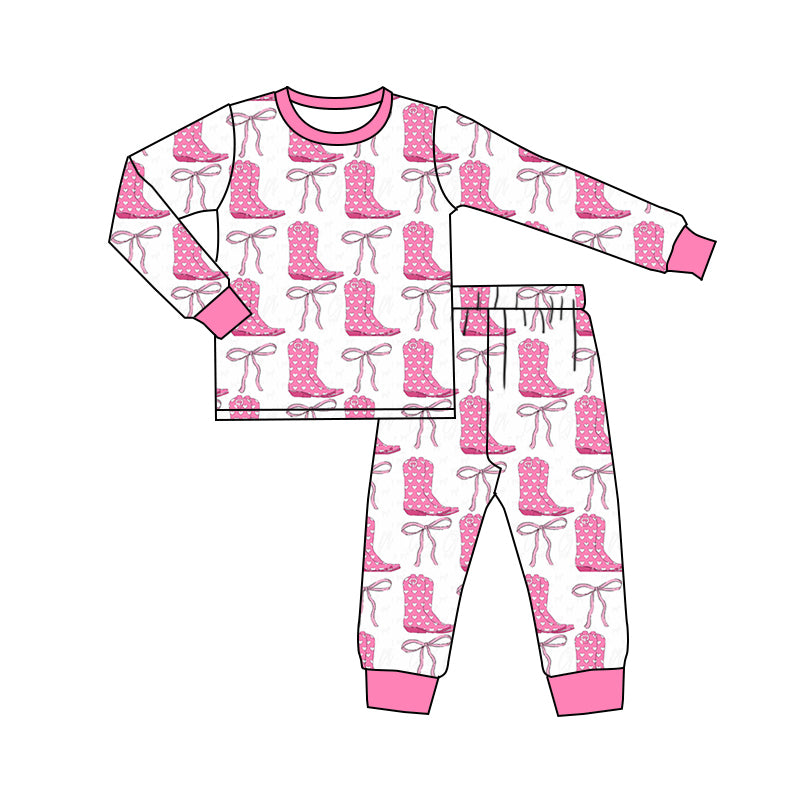 Valentines heart boots pink bow baby girls outfit preorder