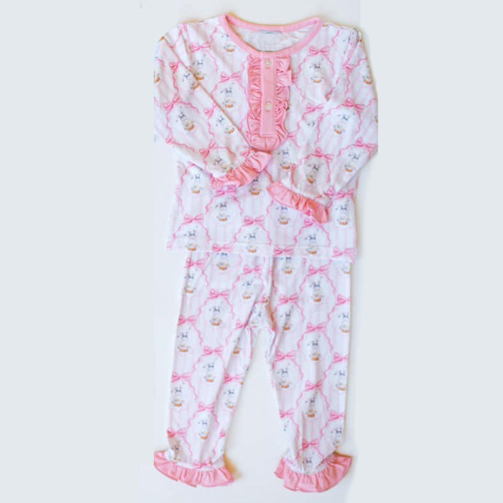baby girl pink Easter bunny long sleeve pajama set clothes  preorder