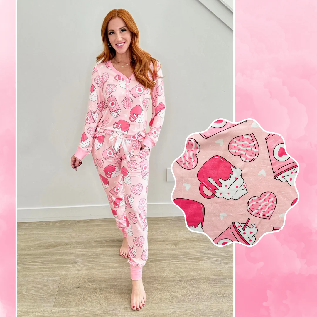 Adult Women Valentines heart print pajama set clothes preorder