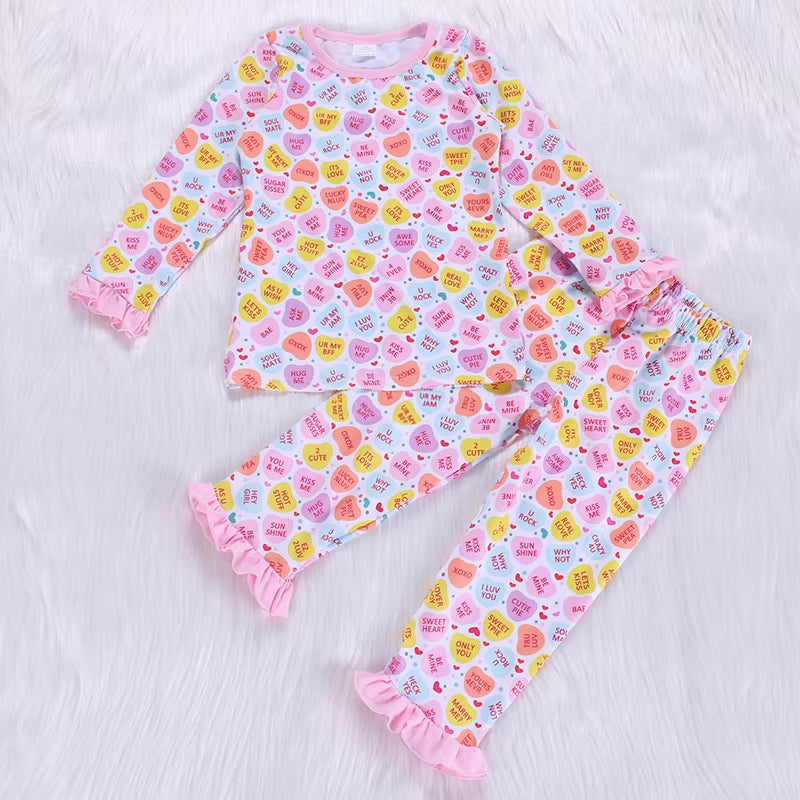 Valentines day kiss love me baby girls pajama set preorder