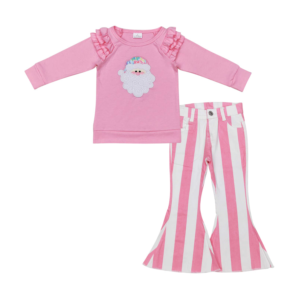 Christmas santa claus top pink stripes jeans pants outfit