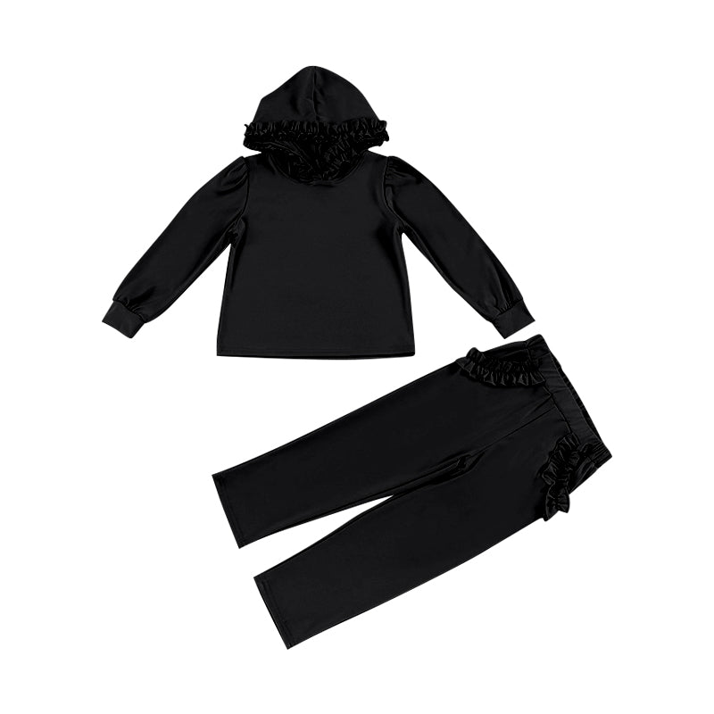 baby girl long sleeve black cotton hoodie set preorder