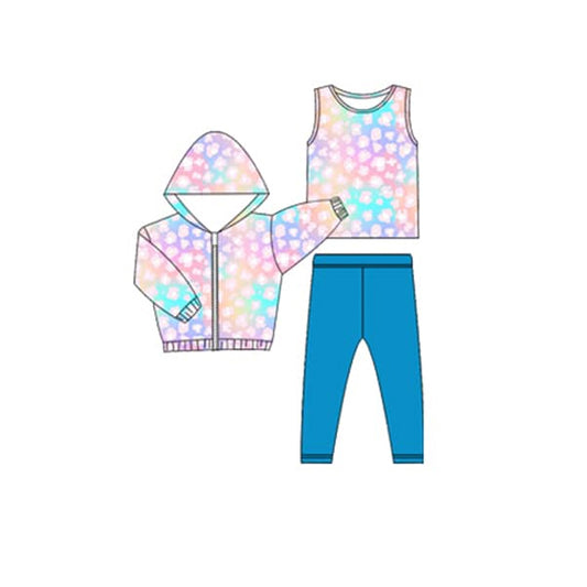 Colorful tank top matching pants hoodie top 3pcs clothing set preorder