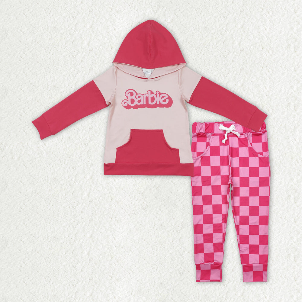 children girls long sleeve pink doll top checkered pants outfit