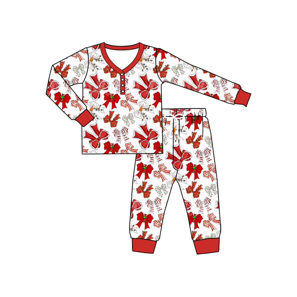 Adult women Christmas red bow long sleeve pajama set preorder