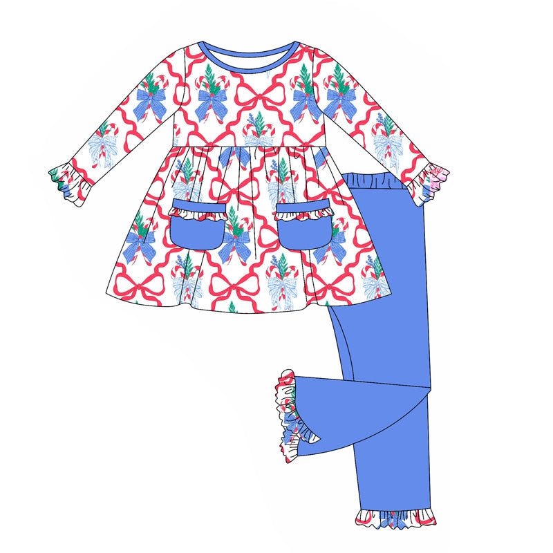 Toddle baby girls Christmas candy cane tunic top matching pants clothes preorder