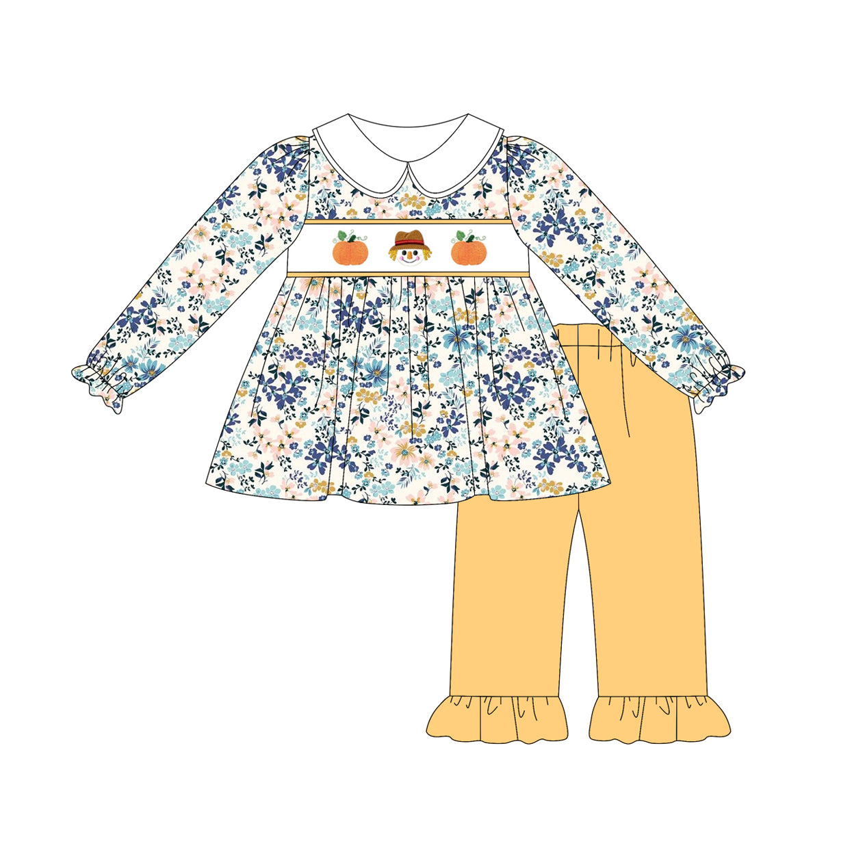 Baby girls fall pumpkin floral tunic top matching pants clothes preorder