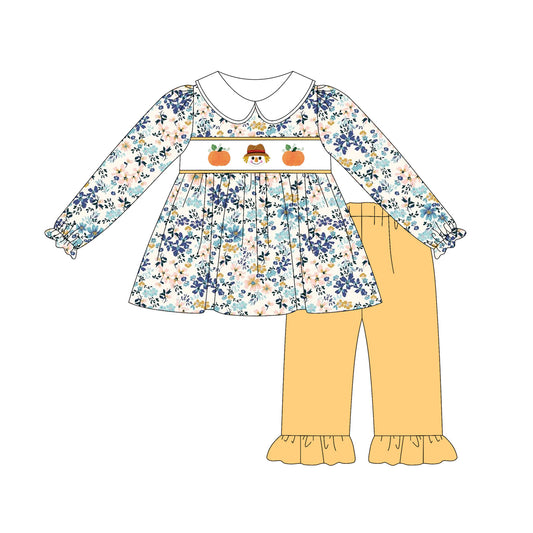 Baby girls fall pumpkin floral tunic top matching pants clothes preorder