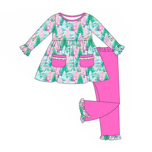 Baby girls Christmas tree tunic top matching pants clothes preorder