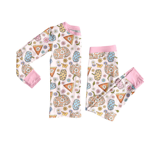 Floral pumpkins girls long sleeve outfit preorder