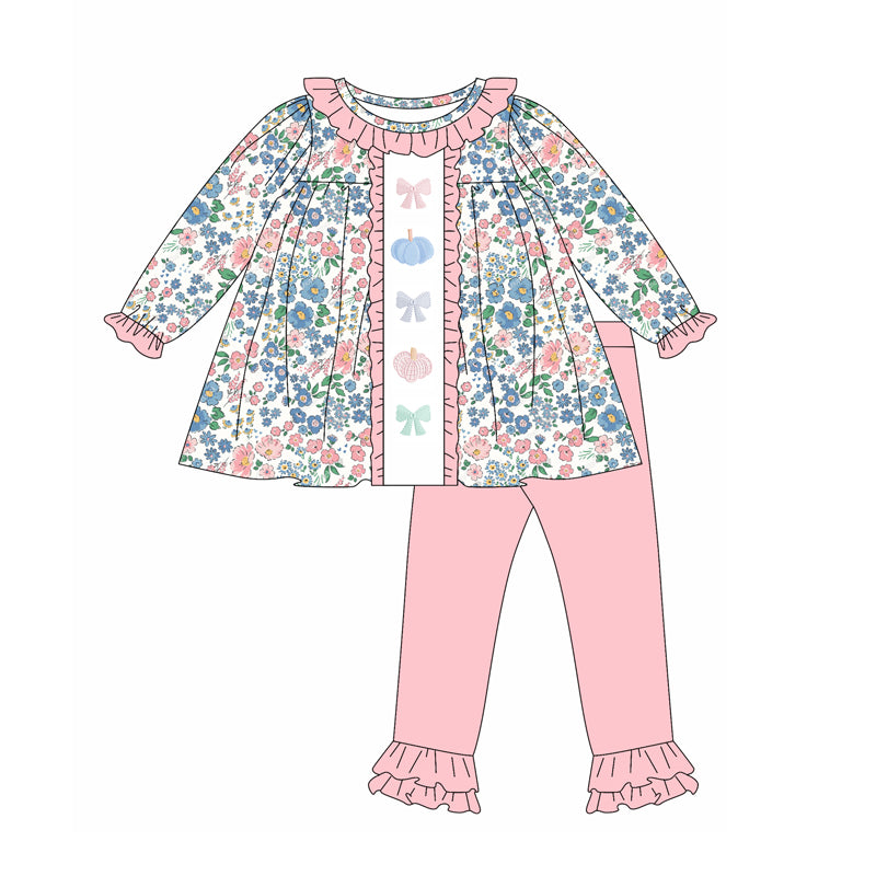 Baby girls pink blue floral  tunic top matching pants clothes preorder