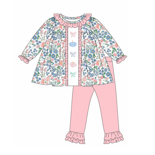 Baby girls pink blue floral  tunic top matching pants clothes preorder