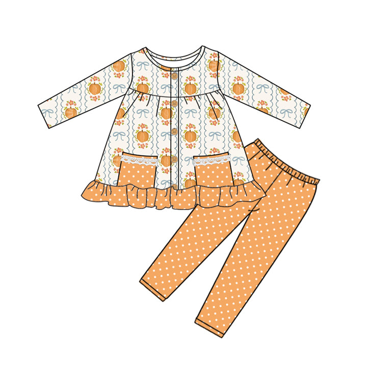 Girls fall pumpkin pocket shirt leggings fall outfit preorder