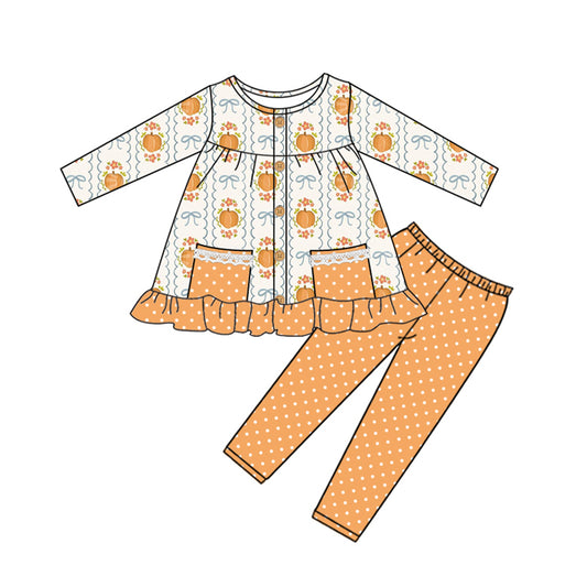 Girls fall pumpkin pocket shirt leggings fall outfit preorder