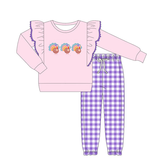 Thanksgiving turkey shirt lavender plaid pants girl clothes preorder