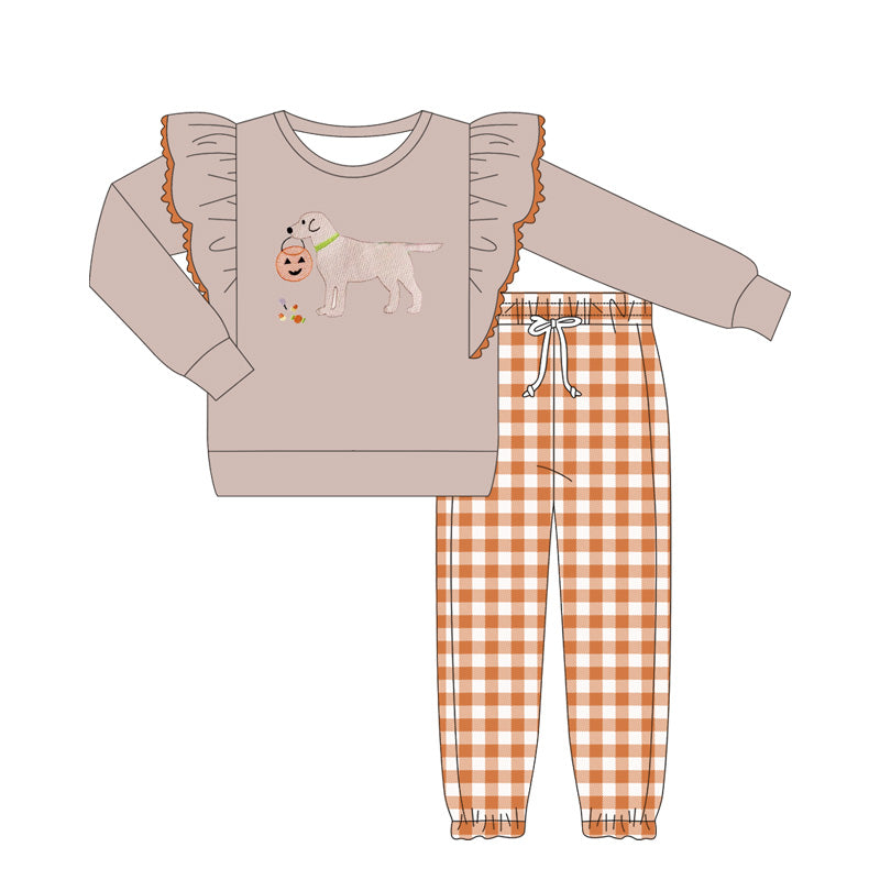 Halloween pumpkin dog shirt plaid pants girl clothes preorder