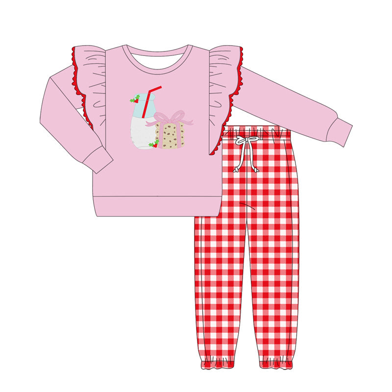 Christmas cookie milk shirt red plaid pants girl clothes preorder