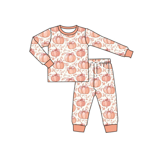Fall pumpkins girls long sleeve pajama set clothes preorder