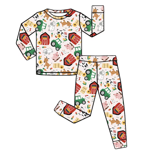 Farm animal baby girls long sleeve outfit preorder