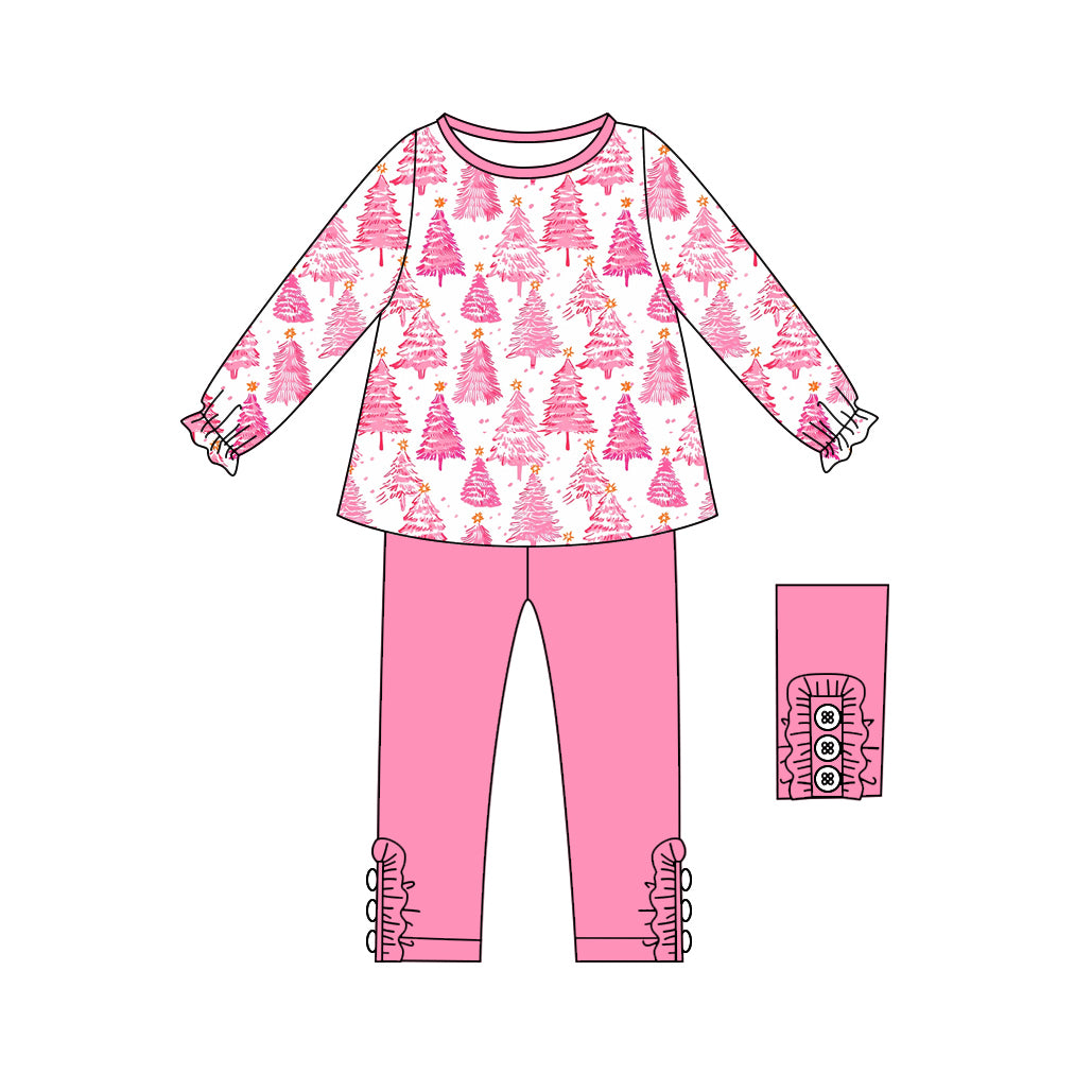 Baby girls pink Christmas tree girls long sleeve outfit preorder