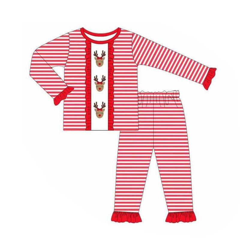 Baby girl Christmas reindeer long sleeve pajama set clothes preorder