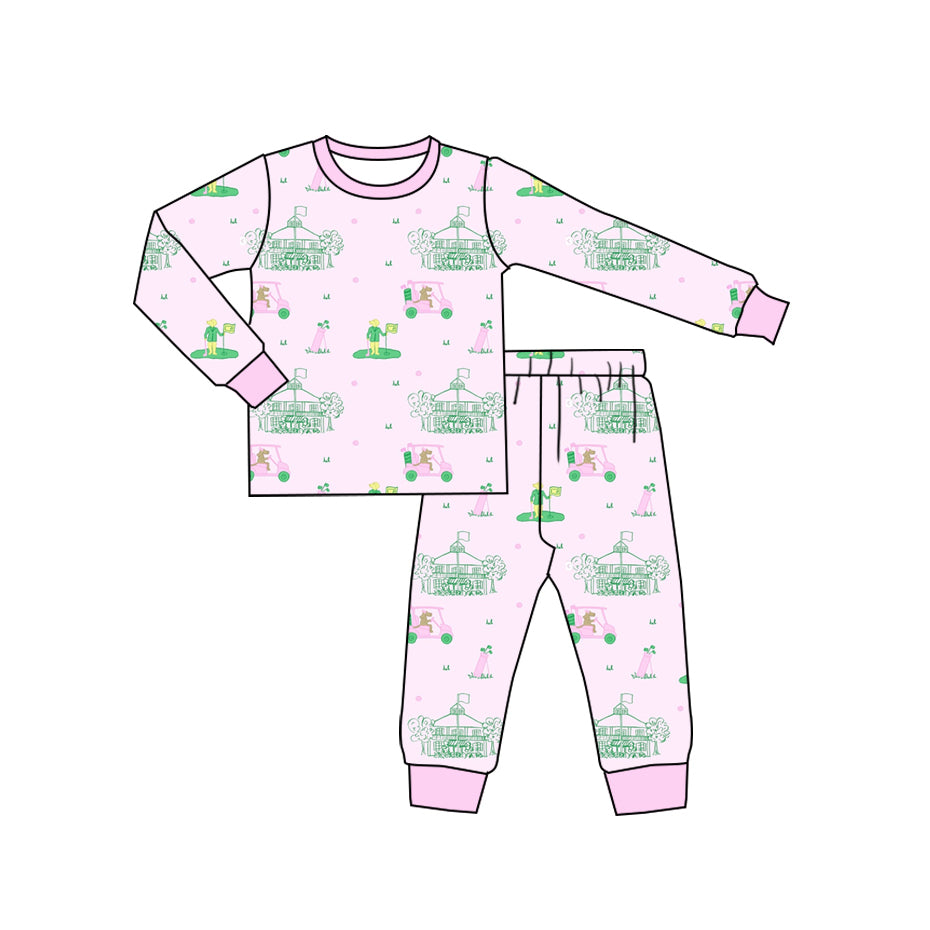 Kids girls pink golf long sleeve pajama set outfit preorder
