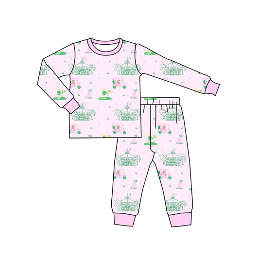 Kids girls pink golf long sleeve pajama set outfit preorder
