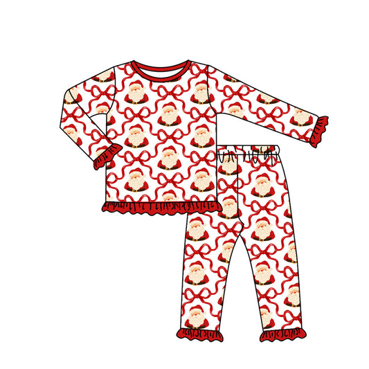 Christmas santa claus red bow long sleeve pajama set clothes preorder