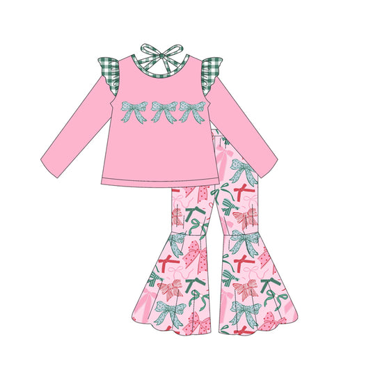 Toddle girls Christmas bow shirt matching bow pants outfit preorder