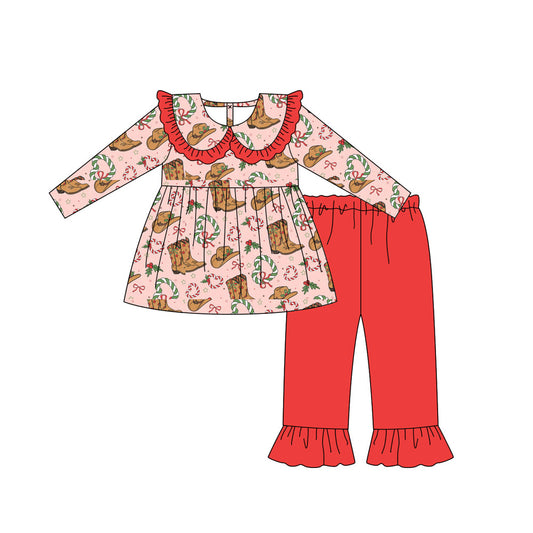 Toddle girls Christmas holly berry western boots tunic top matching pants fall winter clothes preorder