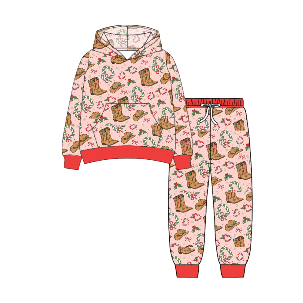Girls Christmas holly berry western boots hoodie outfit preorder