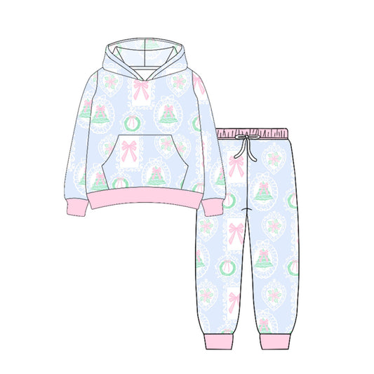 Girls Christmas tree pink bow hoodie outfit preorder