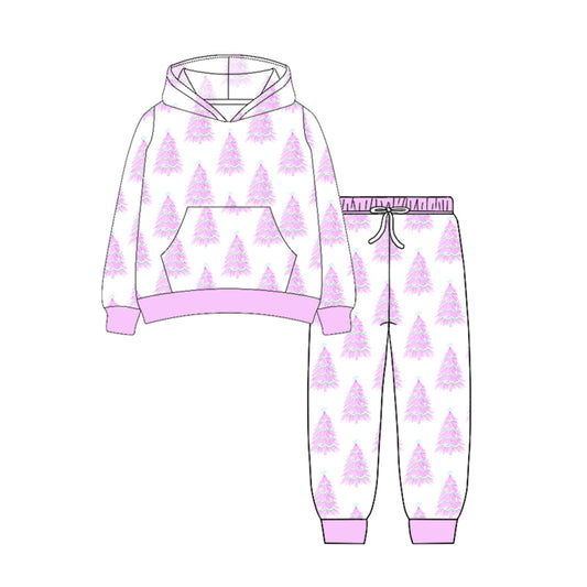 Girls Christmas pink tree hoodie outfit preorder