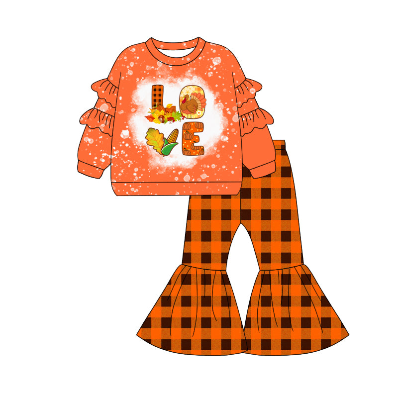 Toddle baby girls Thanksgiving turkey pumpkins long sleeve outfit preorder
