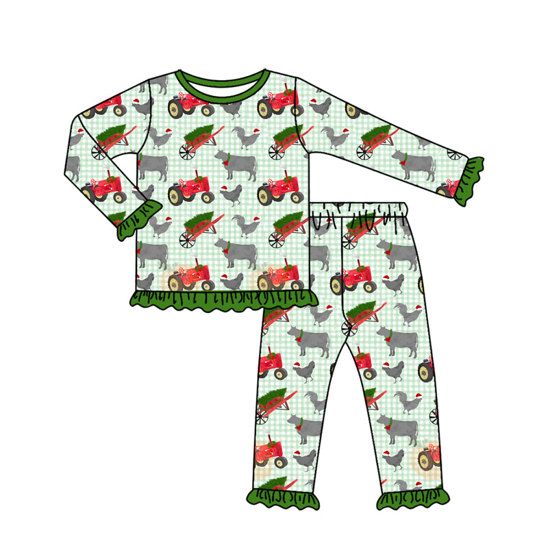 Christmas farm cow animal girls long sleeve pajama set outfit preorder