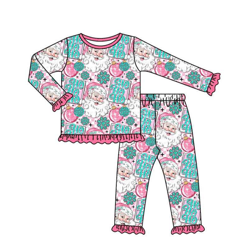 Christmas santa hohoho girls long sleeve pajama set outfit preorder