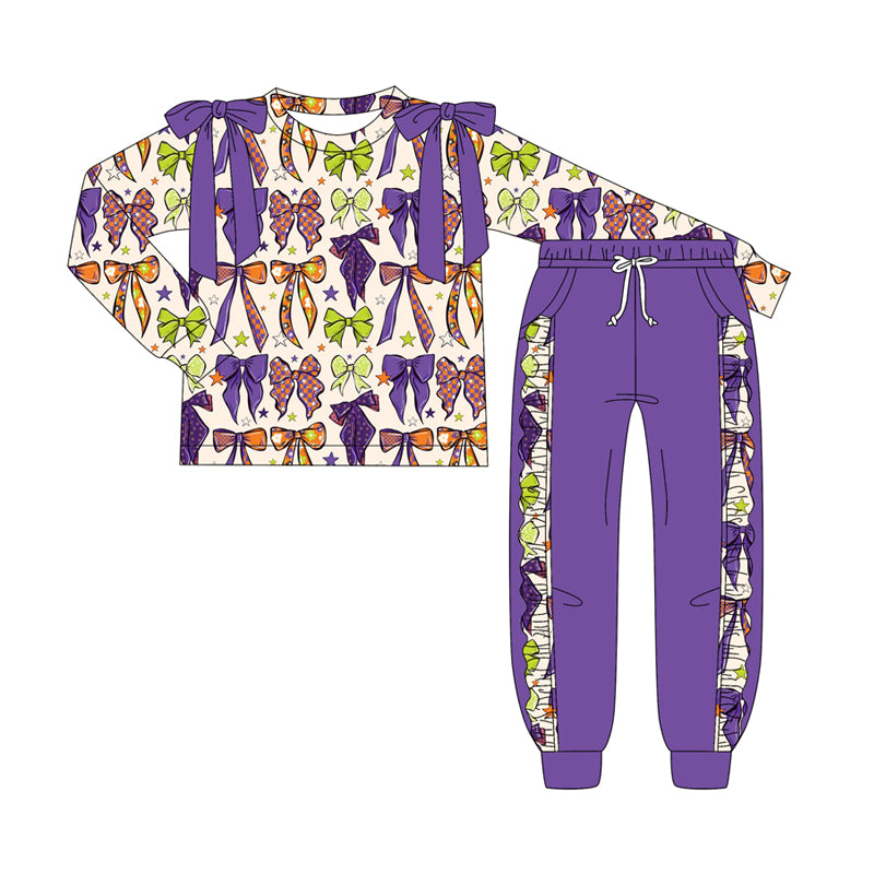 Halloween bows kids shirt macthing pocket pants clothing set preorder