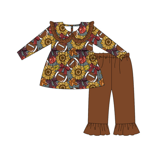 Football sunflowers tunic top matching pants kids outfit preorder