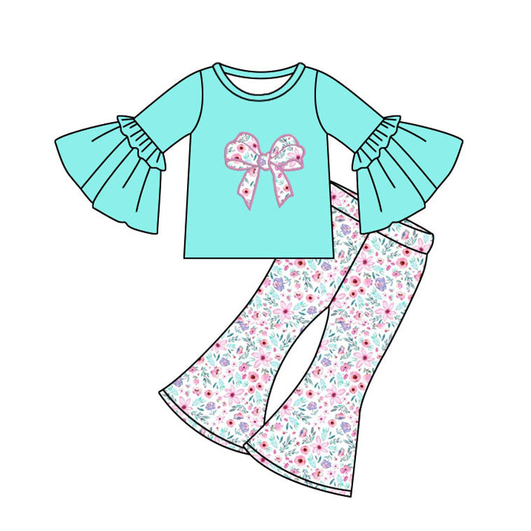 Floral bow shirt matching pants girls spring fall clothes