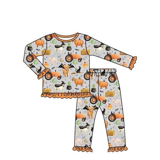 Halloween pumpkin animals design girls long sleeve matching outfit preorder