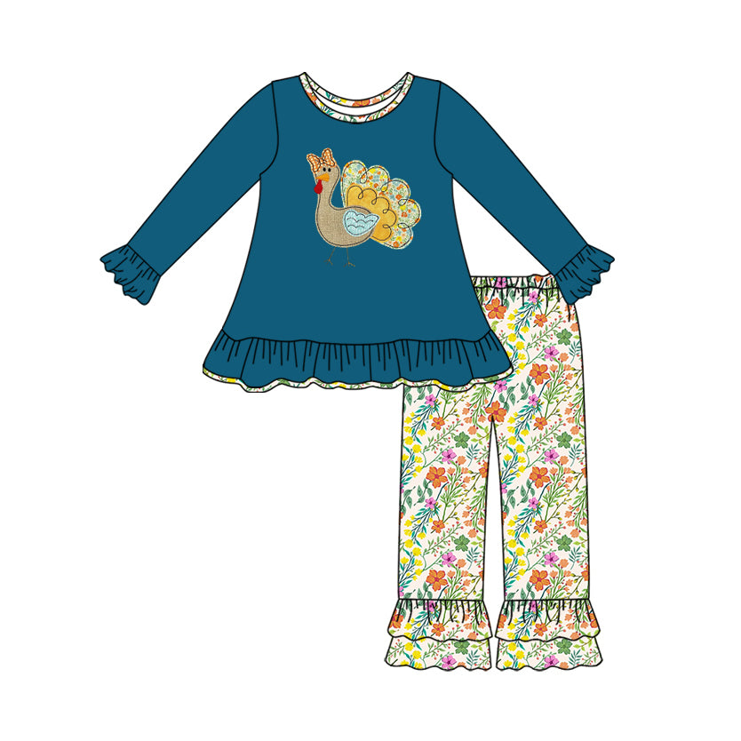 Thanksgiving turkey design girls long sleeve matching outfit preorder
