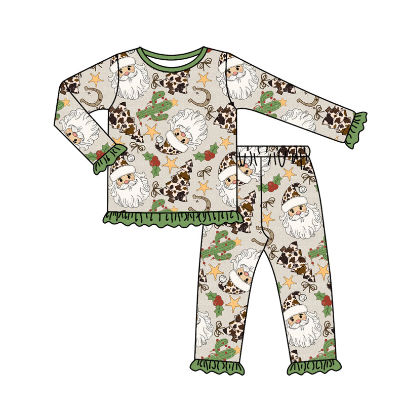 Western Christmas Santa girls long sleeve matching outfit preorder
