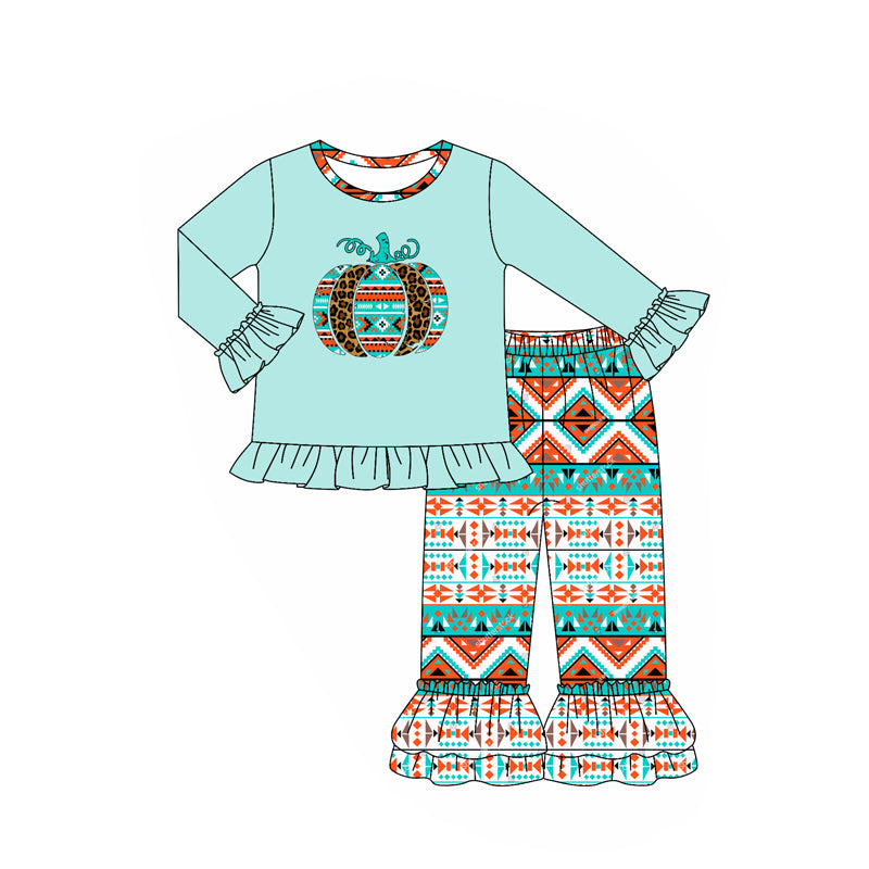 Western aztce pumpkins girls long sleeve matching outfit preorder