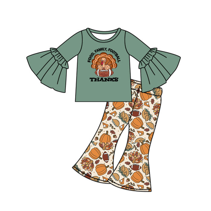 Thanksgiving turkey pumpkin girls long sleeve matching outfit preorder