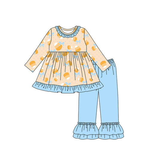 Halloween candy cane blue bow girls long sleeve matching outfit preorder